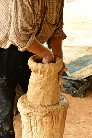 Kampong Chhnang; Kingdom of Cambodia - august 21 2018 : pottery workshop in the picturesque villageのeditorial素材