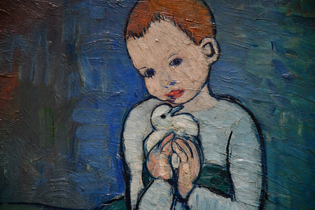 Paris; France - september 30 2018 : l enfant au pigeon painted by Picasso in 1901 in the Orsay museumのeditorial素材