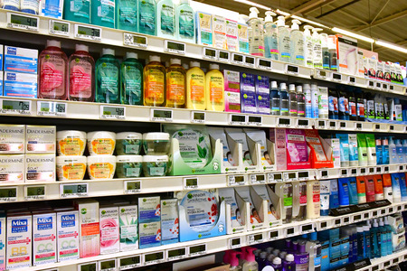 Magny en Vexin, France - august 6 2018 : hygiene products at the supermarketのeditorial素材