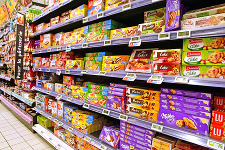 Flins, France- may 17 2018 : a supermarketのeditorial素材