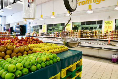 Paris, France - april 9 2019 : fruits at the supermarketのeditorial素材