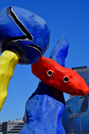 Paris La Defense; France - may 25 2017 : Fantastic figures by Joan Miro in La Defense district, the biggest business distric in Europeのeditorial素材