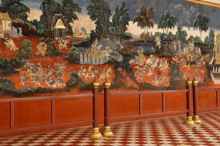 Phnom Penh; Kingdom of Cambodia - august 20 2018 : fresco in the Royal Palaceのeditorial素材