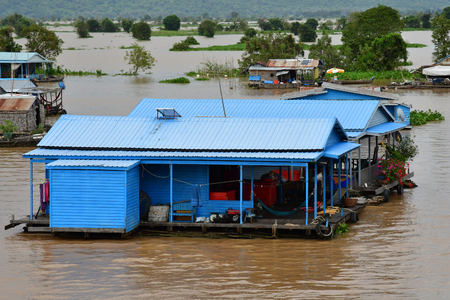 Kampong Chhnang; Kingdom of Cambodia - august 22 2018 : a picturesque floating village near Tonle lakeのeditorial素材