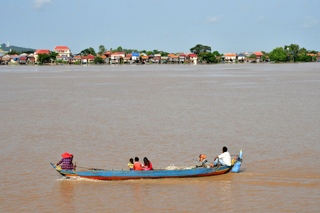 Oudong; Kingdom of Cambodia - august 21 2018 : riverside view from a boatのeditorial素材