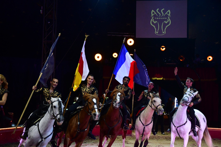 Les Mureaux; France - october 14 2018 : horse trainer at the circus festivalのeditorial素材