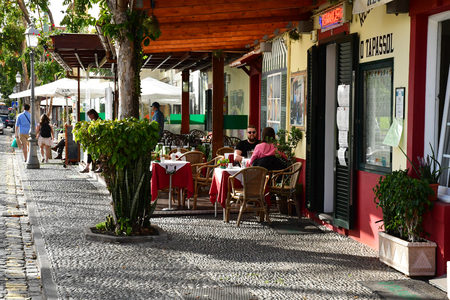Funchal, Portugal - february 21 2018 : restaurant in the city centreのeditorial素材