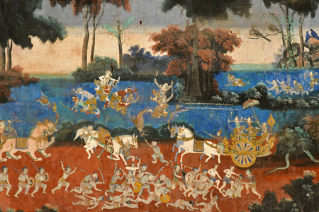 Phnom Penh; Kingdom of Cambodia - august 20 2018 : fresco in the Royal Palaceのeditorial素材