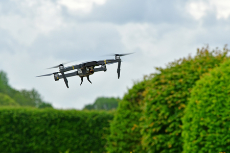 Villarceaux, France - june 9 2019 : drone in the historical castle parkのeditorial素材