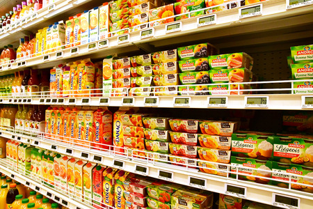 Magny en Vexin, France - august 6 2018 : compote at the supermarketのeditorial素材