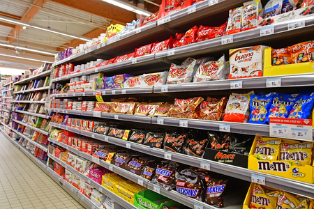 Paris, France - july 9 2018 : sweets in a supermarketのeditorial素材