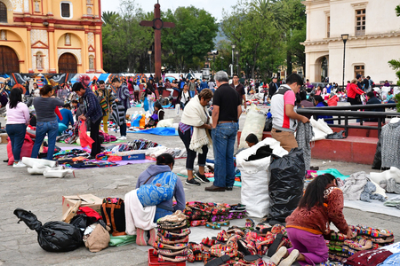 San Cristobal De Las Casas;  Chiapas, United Mexican States - may 16 2018 : the cathedral squareのeditorial素材