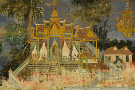 Phnom Penh; Kingdom of Cambodia - august 20 2018 : fresco in the Royal Palaceのeditorial素材