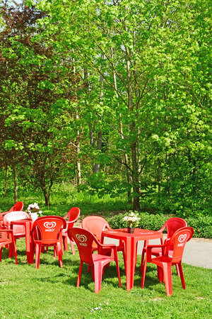 Saint Germain en Laye; France - april 18 2019 : small restaurant in the Saint Germain forestのeditorial素材