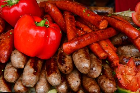 Rouen, France - june 10 2019 : stall of cooked saussages in a delicatessenの写真素材