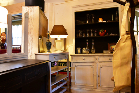 Maulette; France - may 1 2018 : an antique shop in Bois l Epicierのeditorial素材