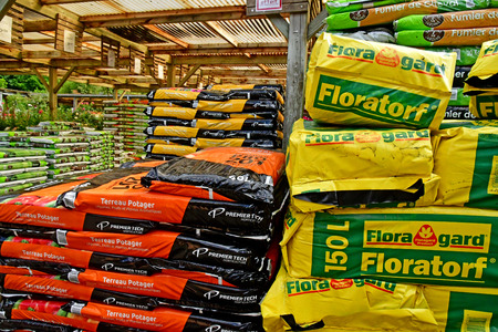 Saint Cyr l Ecole; France - june 16 2019 : compost in a garden centerのeditorial素材