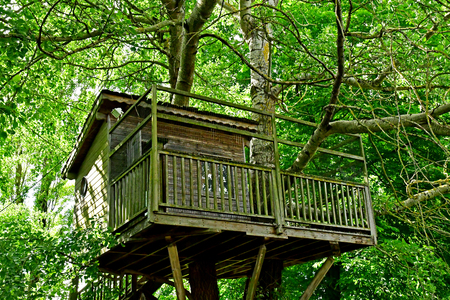 Saint Cyr l Ecole; France - june 16 2019 : hut in a treeのeditorial素材