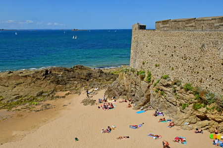 Saint Malo; France - july 28 2019 : beach of the picturesque city in summerのeditorial素材