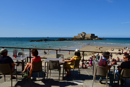 Saint Malo; France - july 28 2019 : bar restaurantのeditorial素材
