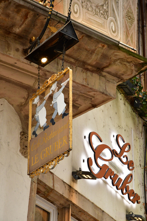 Strasbourg; France - march 3 2017 : restaurant in the picturesque city center in winterのeditorial素材