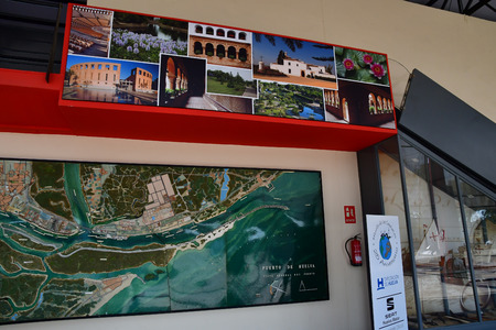 Palos de la Frontera; Spain - august 28 2019 : wharf of the caravels created in 1994のeditorial素材