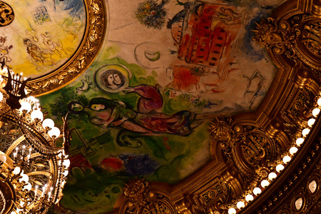 Paris; France - august 4 2018 : the ceiling painted by Marc Chagall in the Opera de Parisのeditorial素材