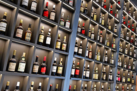 El Puerto de Santa Maria, Spain - august 26 2019 : the Osborne sherry cellars shop