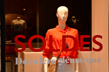 Saint Malo; France - july 28 2019 : cloth shop in the picturesque city in summerのeditorial素材