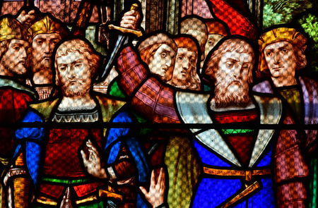 Les Andelys; France - july 2 2019 : stained glass window of the collegiate church Notre Dameのeditorial素材