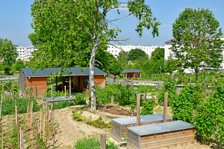 Les Mureaux; France - may 25 2019 : allotment garden near the Paul Raoult avenueのeditorial素材