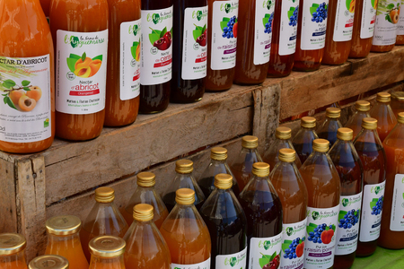 Rambouillet; France - november 11 2017 : fruit juice at the farmhouse marketのeditorial素材