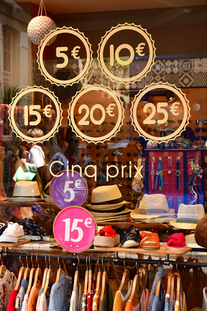 Saint Malo; France - july 28 2019 : sales in a cloth shopのeditorial素材