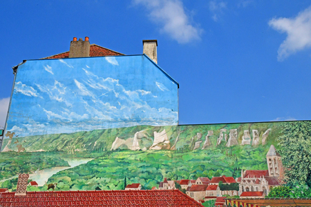 Vetheuil, France - april 16 2019 : fresco in the city centreのeditorial素材