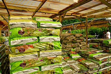 Saint Cyr l Ecole; France - june 16 2019 : compost in a garden centerのeditorial素材