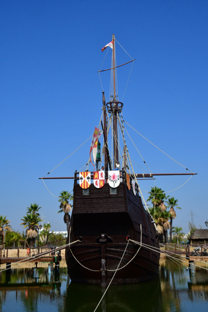 Palos de la Frontera; Spain - august 28 2019 : wharf of the caravels created in 1994のeditorial素材