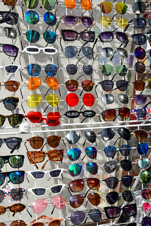 London, England - may 8 2019 : sun glasses in a shop in Oxford streetのeditorial素材
