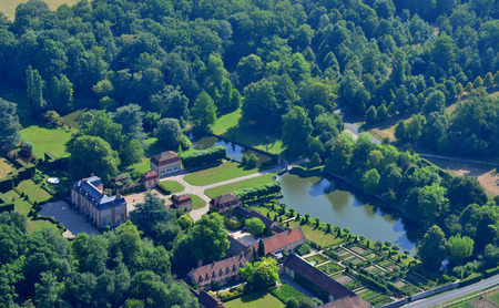 Grosrouvre, France - july 7 2017 : aerial photography of the La Mormaire classical castleのeditorial素材