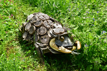 Themericourt; France - may 24 2019 : tortoise sculpture in the castle parkのeditorial素材