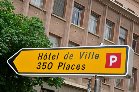 Poissy, France - june 24 2019 : car park sign in the city centerのeditorial素材