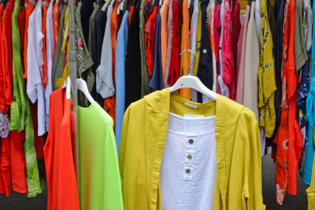 Verneuil sur Seine, France - may 5 2019 : cloth at the sunday market