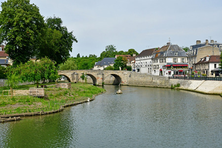 L Isle Adam, France - june 24 2019 : the Oise riverside and the Cabouillet bridgeのeditorial素材