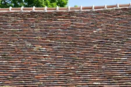 Gadancourt, France - may 24 2019 : tiles on a farm roofのeditorial素材