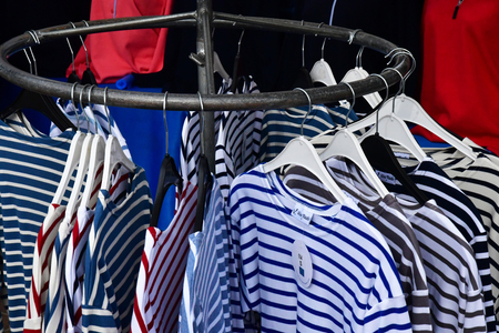 Poissy; France - april 7 2019 : cloth at the marketのeditorial素材