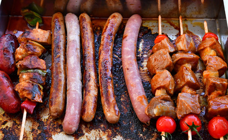 Saint Germain en Laye; France - may 27 2018 : grilled meat at the picturesque marketのeditorial素材