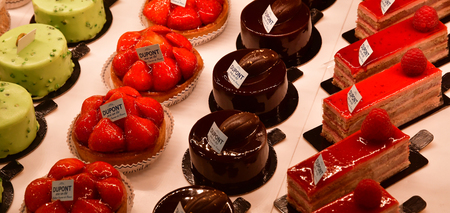 Deauville, France - september 27 2019 : cakes in a window