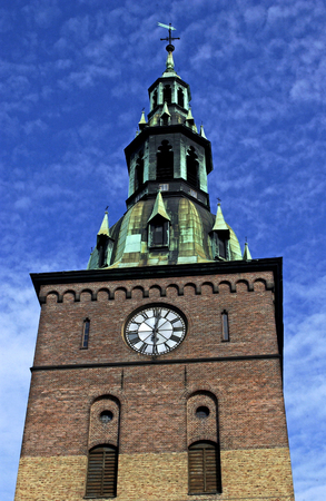 Oslo; Norway - august 8 2019 : bell tower of the cathedral
