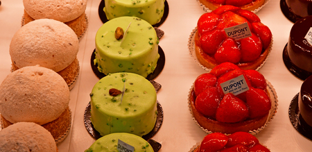 Deauville, France - september 27 2019 : cakes in a windowのeditorial素材