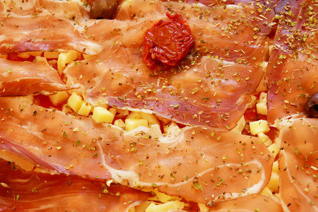 close up of a speck pizzaのeditorial素材