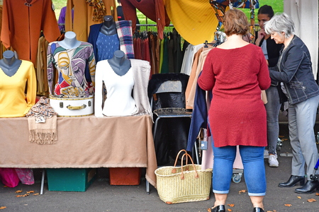 Verneuil sur Seine; France - may 17 2017 : cloth at the marketのeditorial素材